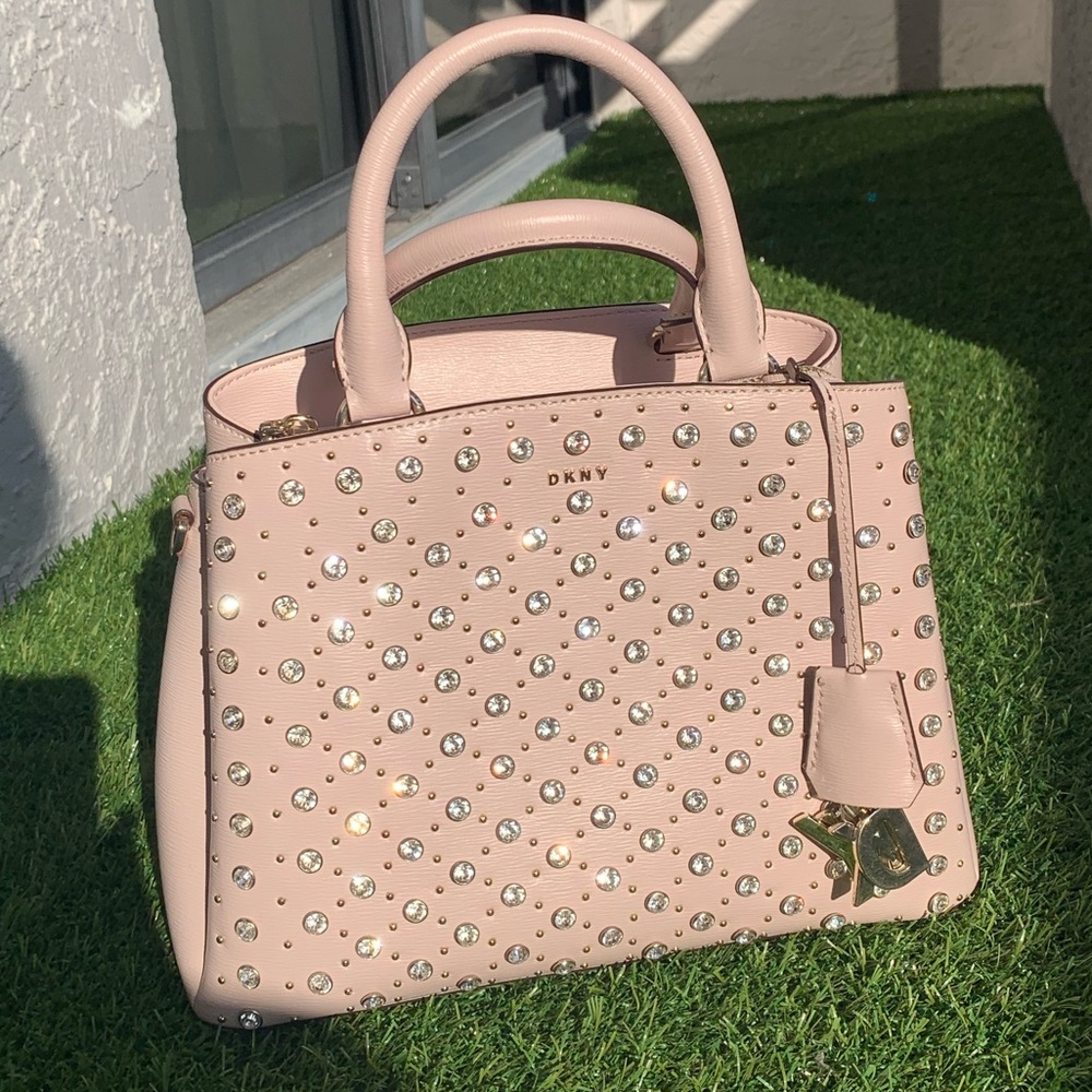 Dkny Paige Studded Satchel Iconic Blushgold crystals sparkling pale pink